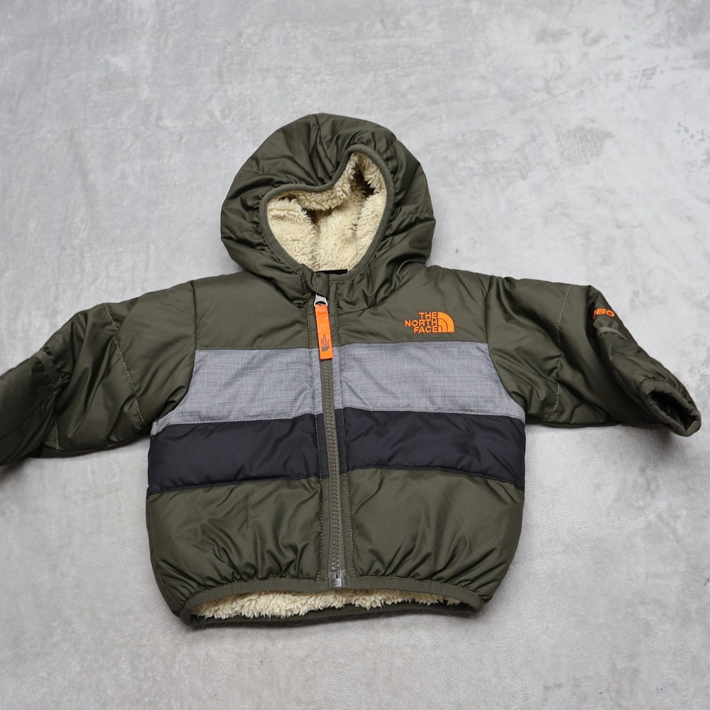 North Face Down Jacket Infant 3-6 M Green Fleece Lined Insulated 550 Fill Puffer